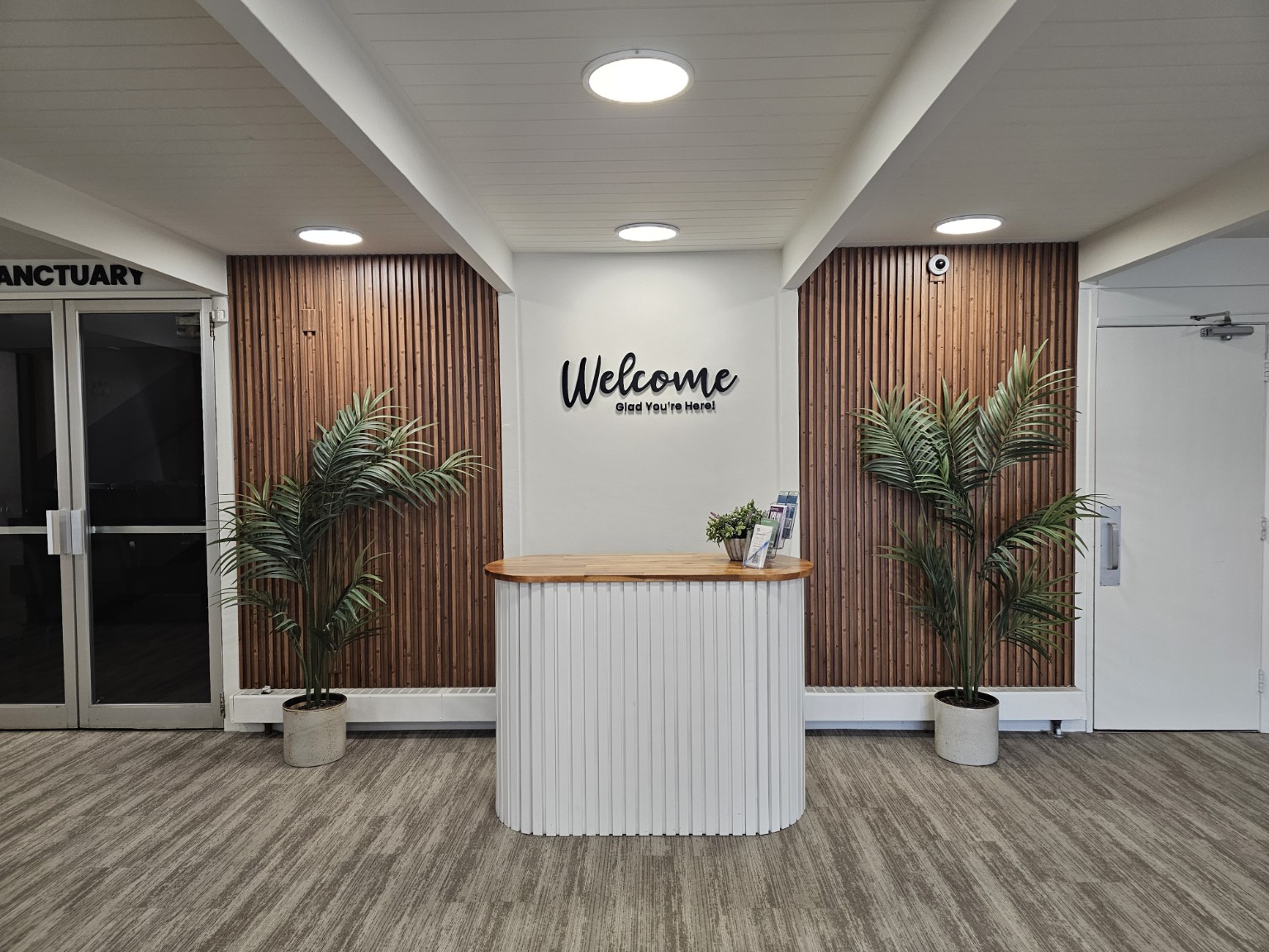 Custom wood slat reception area
